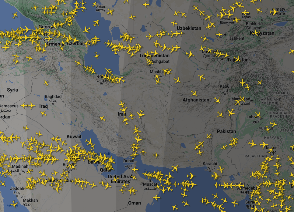 Foto: Reprodução Flightradar24 oriente médio
