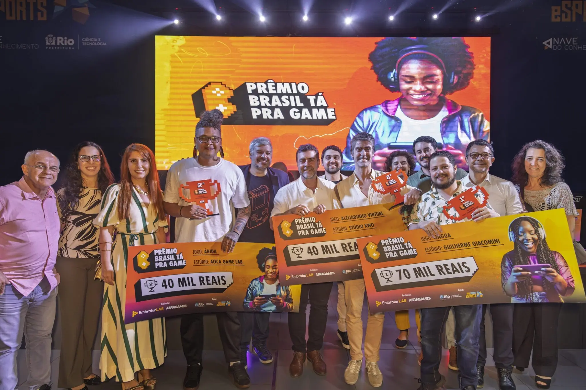Três projetos que promovem o Brasil através de games foram premiados em cerimônia na Arena Gamer do Engenhão, no Rio. Foto: Marcio Menasce/Embratur brasil tá pra game