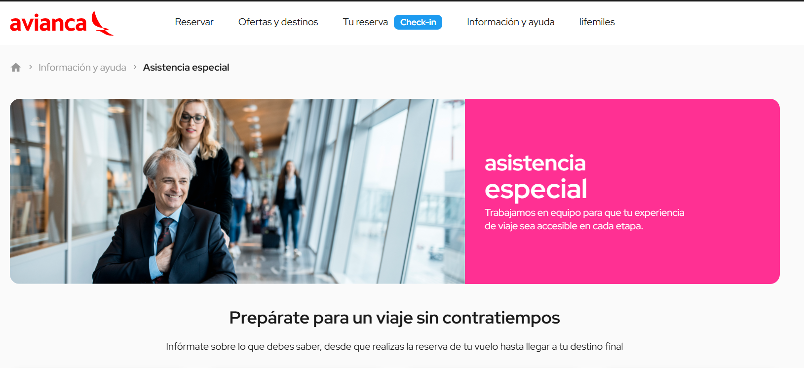 O site da Avianca oferece uma experiência de acessibilidade mais intuitiva e personalizada para passageiros com deficiência (Foto: Reprodução/Avianca)