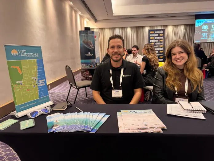 Cauê Borini e Theresa Gallian, ambos de Visit Lauderdale (Foto: Felipe Lima/Brasilturis) Cauê Borini e Theresa Gallian, ambos de Visit Lauderdale (Foto: Felipe Lima/Brasilturis)