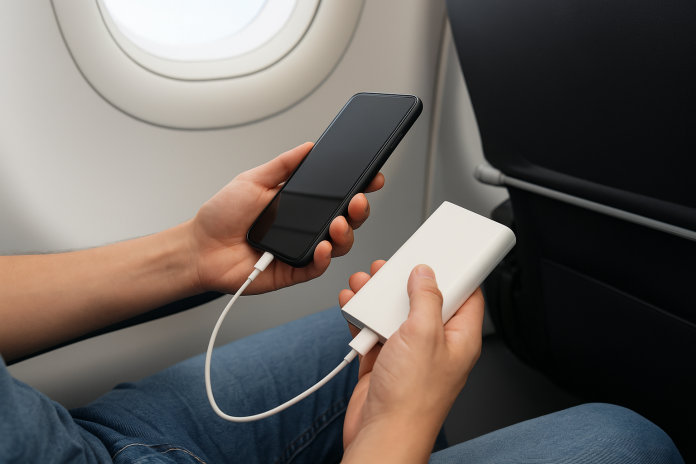 Segundo normas da aviação, o power bank deve ser transportado apenas na bagagem de mão, seguindo orientações de segurança. Segundo normas da aviação, o power bank deve ser transportado apenas na bagagem de mão, seguindo orientações de segurança.