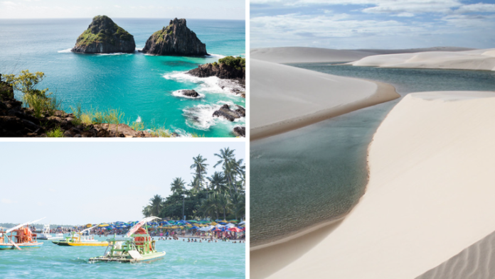 Fernando de Noronha (PE), Porto de Galinhas (PE) e Lençóis Maranhenses (MA). Crédito: MTur Destinos. preferências de viagens
