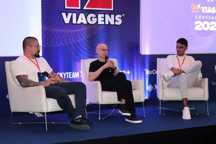 César Telles, CEO da RT Count, Paulo Manuel, CEO da TZ Viagens, e Brayan Willians, executivo da RT Count RT Count TZ Viagens