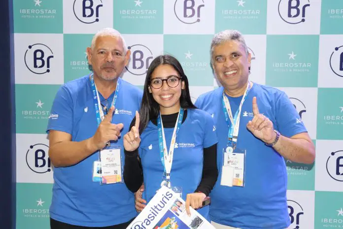 Marcio Ferreira (diretor Comercial), Bárbara Aoki (CFO) e Eduardo Aoki (CEO) da Intermac Seguros. Crédito: Maurício Herschander/ Brasilturis Marcio Ferreira (diretor Comercial), Bárbara Aoki (CFO) e Eduardo Aoki (CEO) da Intermac Seguros. Crédito: Maurício Herschander/ Brasilturis