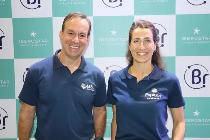 Adrian Ursilli, diretor geral da MSC, e Maria Fernanda Trentin, Marketing & PR Lead. Crédito: Felipe Lima/Brasilturis