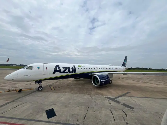 Novo Embraer 195-E2 PS-ADI reforça a modernização da frota da Azul e amplia eficiência operacional. Crédito: Divulgação/Azul