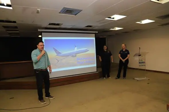 Pedro Gramacho, diretor de Promoção da Setur-BA, Gabriela Gomes, executiva de Vendas da Copa Airlines e Monica Afonso, gerente de Vendas da Copa Airlines. Crédito: Tatiana Azeviche