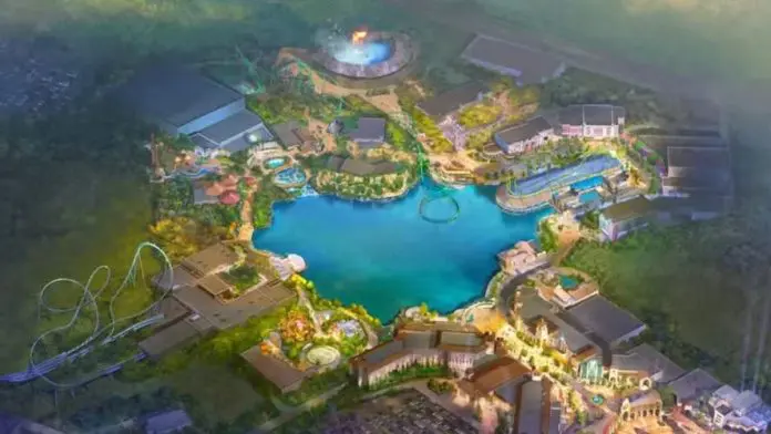 Ilustração do futuro parque da Universal Studios em Bedford, no Reino Unido, com inauguração prevista para 2031. Crédito: Divulgação