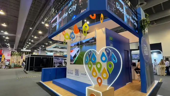 Estande da Cidade de São Paulo na IBTM Americas em 2025 Crédito: Divulgação/São Paulo Estande da Cidade de São Paulo na IBTM Americas em 2025 Crédito: Divulgação/São Paulo