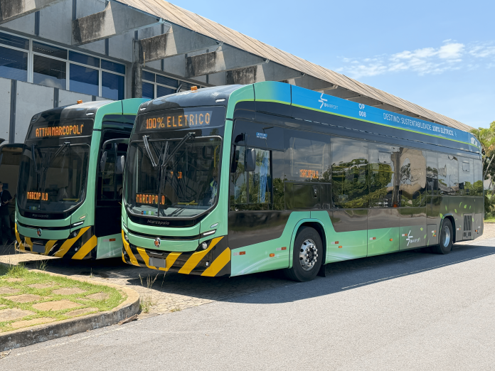 BH Airport incorpora ônibus elétricos à área operacional e amplia estratégia de mobilidade sustentável. Crédito: Divulgação/BH Airport BH Airport incorpora ônibus elétricos à área operacional e amplia estratégia de mobilidade sustentável. Crédito: Divulgação/BH Airport