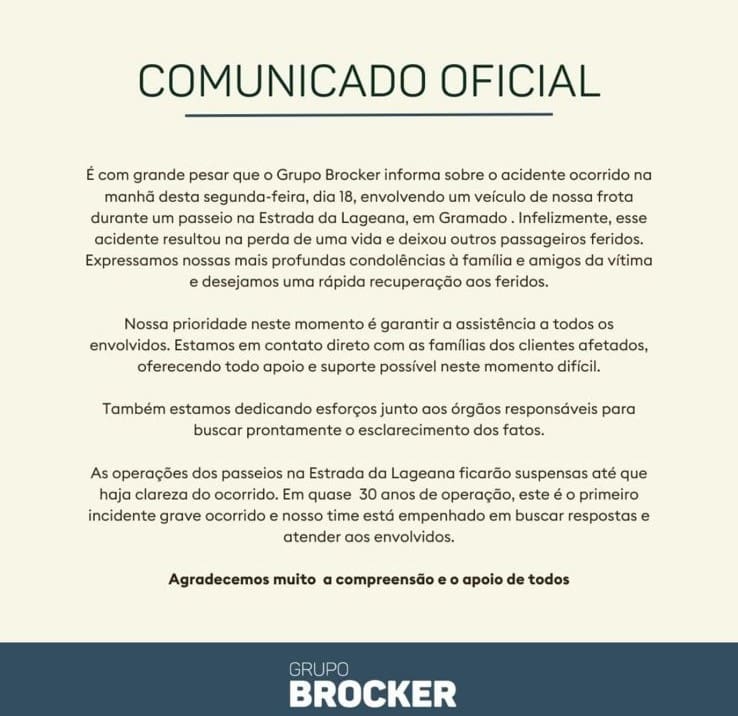 Brocker Turismo - Comunicado Oficial