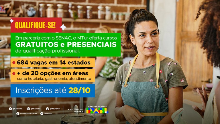 MTur e Senac abrem inscrições para cursos de qualificação gratuitos