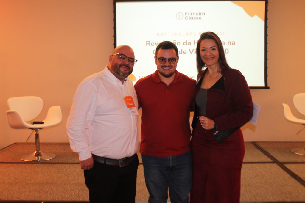 Danilo Gonçalves, COO da Iterpec, Luiz Moura, diretor de Negócios da Voll, e Luciana Nogueira, diretora Executiva da Alagev (Foto: Maurício Herschander/ Brasilturis)