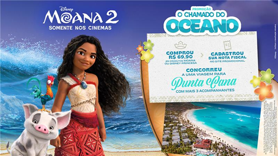 Moana 2 estreia com promoção da Disney Brasil para viagem a Punta Cana