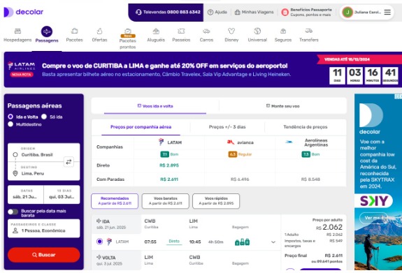 Decolar firma parceria com CCR Aeroportos para promover rota Curitiba-Lima