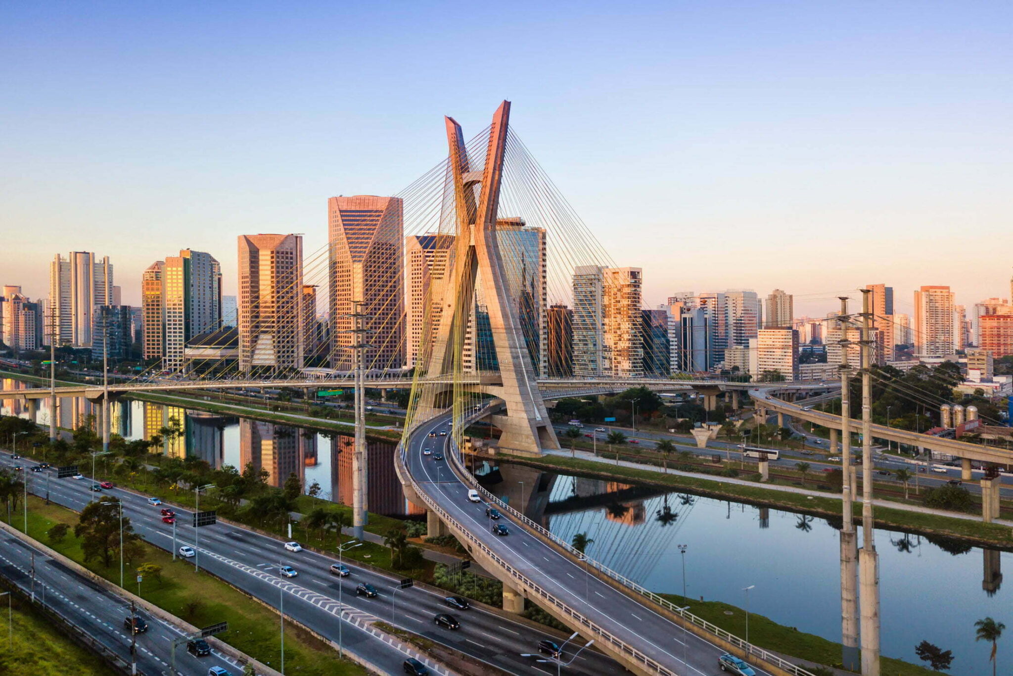 Aerial view of the famous cable-stayed bridge of Sao Paulo city. Eventos