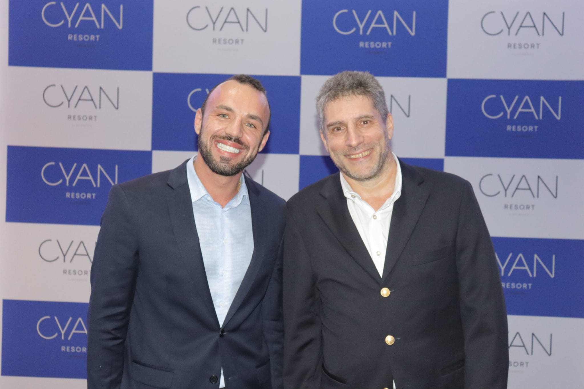 Pedro Neto, secretário de Turismo de Itupeva, e Francisco Henriques, gerente geral do Cyan Resort. Crédito: Felipe Lima/Brasilturis