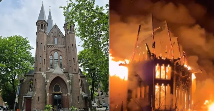 Incêndio devastador atinge igreja histórica Vondelkerk em Amsterdã, possivelmente causado por fogos de artifício
