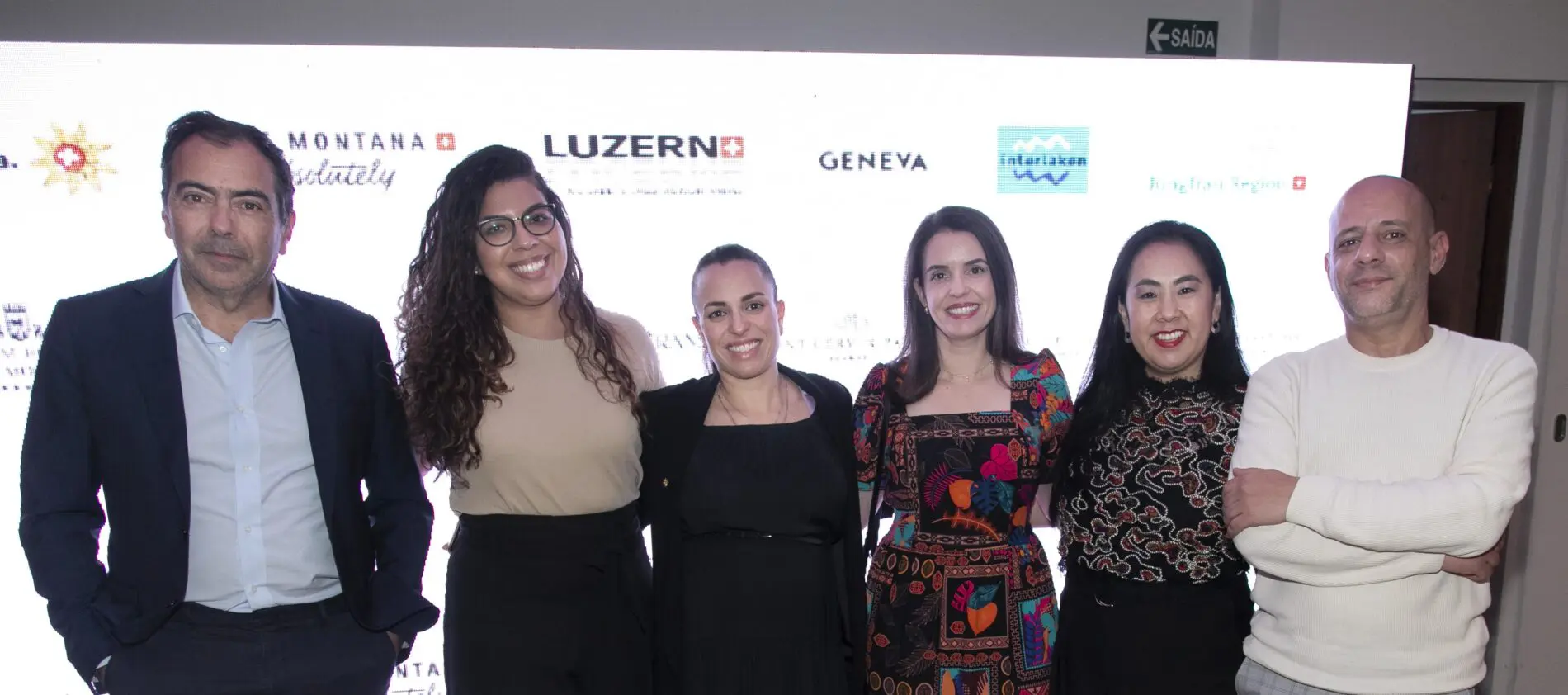 Tomas Perez, Ana Paula Pappa, Natália Leal e Mara Passos do Turismo da Suíça, Renata Yano e Alexandre Eça. Foto: Divulgação Tomas Perez, Ana Paula Pappa, Natália Leal e Mara Passos do Turismo da Suíça, Renata Yano e Alexandre Eça. Foto: Divulgação