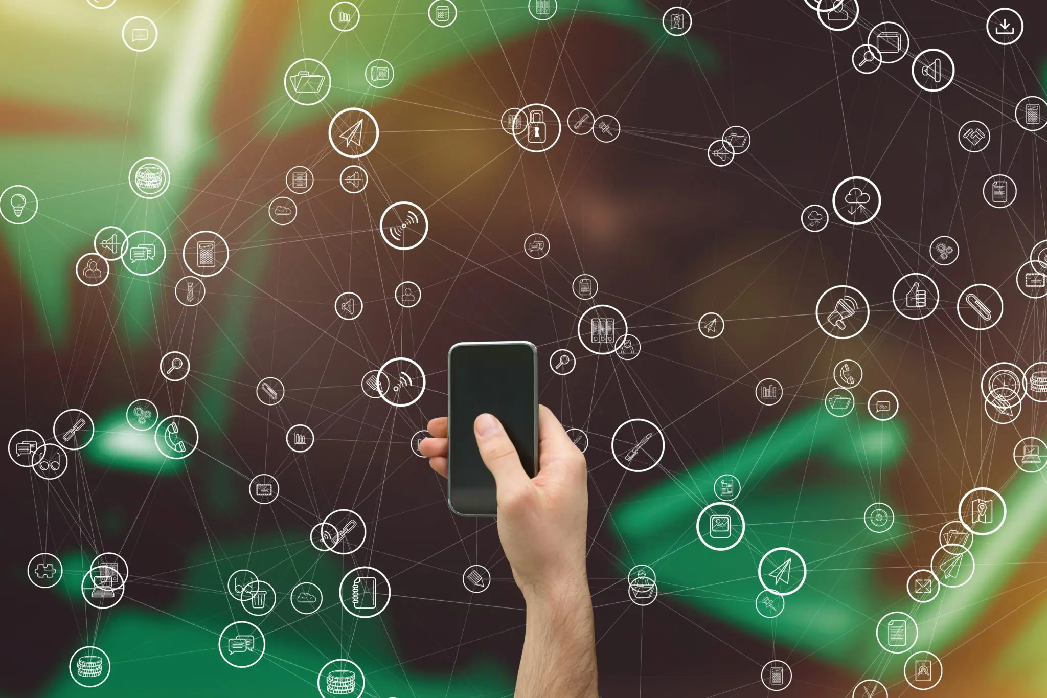 digital composite of hand holding smartphone with vignettes whatsapp abav