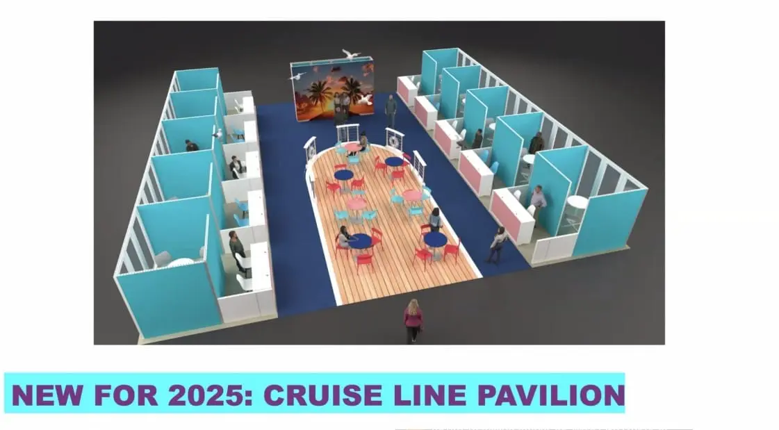 Adição da área dedicada a cruzeiros foi motivada por significativo aumento de interesse dos americanos no setor, Foto: Reprodução Webinar IPW 2025 ipw 2025