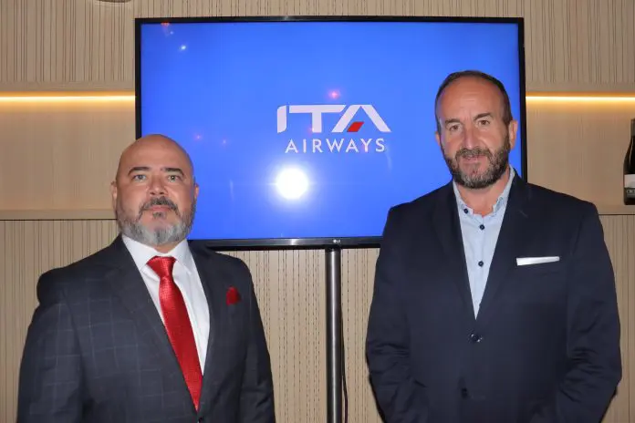 Murilo Cassino e Andrea Taddei, da Ita Airways. Crédito: Maurício Herschander/ Brasilturis