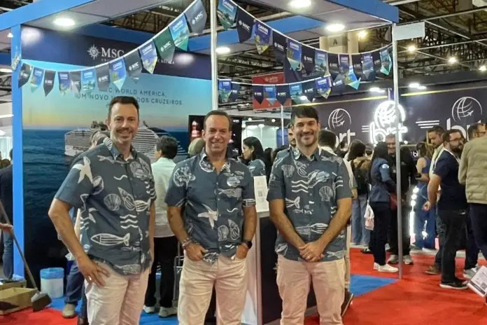 Eduardo Simões, diretor de Marketing, Adrian Ursilli, diretor geral para o Brasil e Ignacio Palacios, diretor Comercial da MSC Cruzeiros Foto: Divulgação