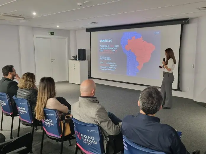 Encontro reuniu executivos da Latam e da Fraport, além de agências e empresas da região Crédito: Divulgação/Latam Encontro reuniu executivos da Latam e da Fraport, além de agências e empresas da região Crédito: Divulgação/Latam
