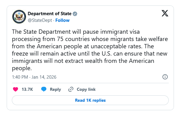 Departamento de Estado dos EUA publicou comunicado na rede X, antigo twitter. Crédito; Reprodução/X