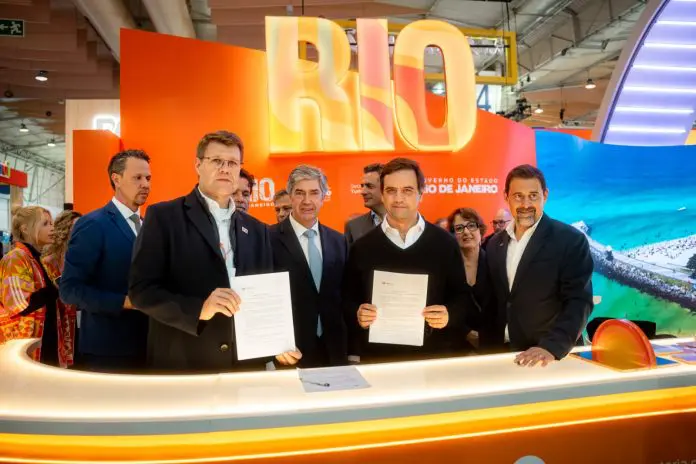 Rio de Janeiro e Tap assinam acordo na BTL para fortalecer promoção turística entre Brasil e Portugal. Crédito: Divulgação/Rio de Janeiro