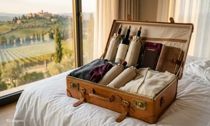R3 Destinos orienta viajantes sobre regras da Anac e limites da Receita Federal para transporte de vinhos em voos nacionais e internacionais.