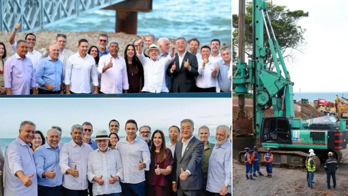 Ministro do Turismo, Gustavo Feliciano, participou da cerimônia que marcou o início oficial das obras, ao lado do presidente da República, Luiz Inácio Lula da Silva, e demais autoridades. Crédito: Divulgação/Presidência da República/Governo da Bahia ponte Salvador-Itaparica