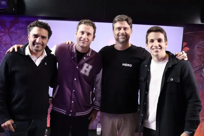 Romero Rodrigues, Guilherme Wroclawski, Raphael Swierczynski e Ian Coutinho, da Hero Seguros. Crédito: Felipe Lima/Brasilturis