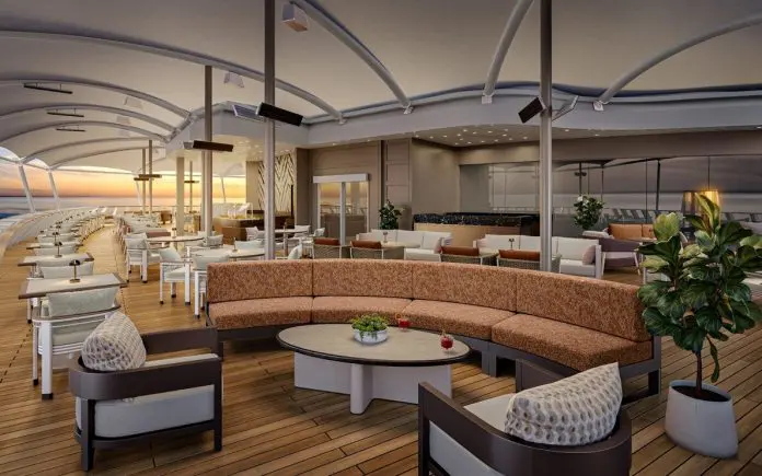 Solmar Terrace será exclusivo do Seven Seas Prestige e funcionará ao ar livre, na popa do Compass Rose, entre 12h e 18h. Crédito: Divulgação/Regent Seven Seas Cruises