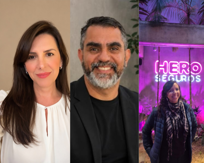 Thaís Valverde, Eduardo Torres e Flávia Figueiredo, novos executivos da Hero Seguros. Crédito: Divulgação