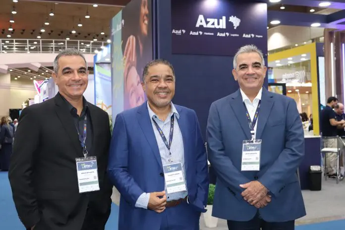 Breno Mesquita, Bruno Mesquita e Cláudio Júnior, CEOs da BBC Eventos, destacam ampliação das caravanas e qualificação dos agentes de viagens como prioridades para o BTM 2027. Crédito: Kamilla Alves/Brasilturis