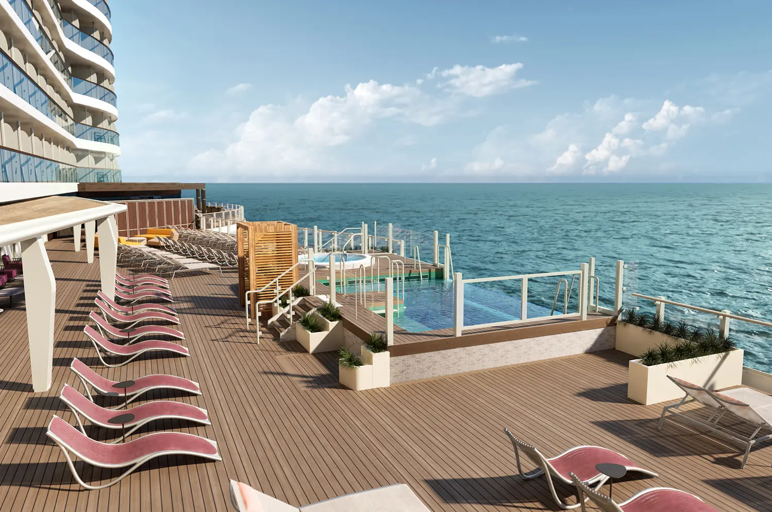 Navio terá piscina de borda infinita.