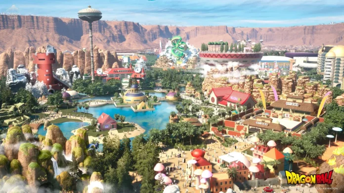 Parque Dragon Ball na França será financiado pelo grupo saudita Qiddiya e ainda não possui previsão de inauguração. Crédito: Reprodução/X/@qiddiya Parque Dragon Ball na França será financiado pelo grupo saudita Qiddiya e ainda não possui previsão de inauguração. Crédito: Reprodução/X/@qiddiya